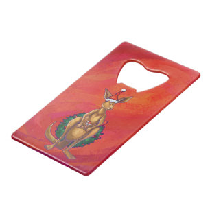 Kangaroo Xmas On Red Credit Card Bottle Opener