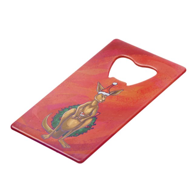 Kangaroo Xmas On Red Credit Card Bottle Opener (Front Angled)