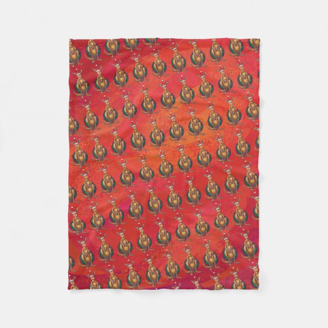 Kangaroo Xmas On Red Fleece Blanket (Front)
