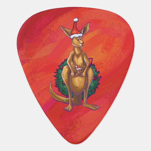 Kangaroo Xmas On Red Guitar Pick (Front)
