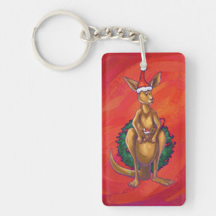 Kangaroo Xmas On Red Keychain