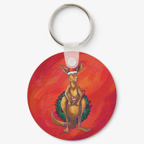 Kangaroo Xmas On Red Keychain