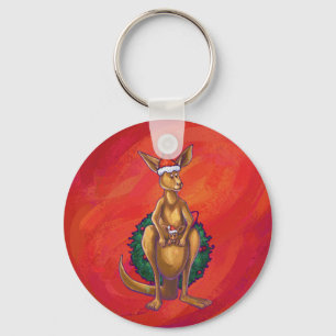 Kangaroo Xmas On Red Keychain