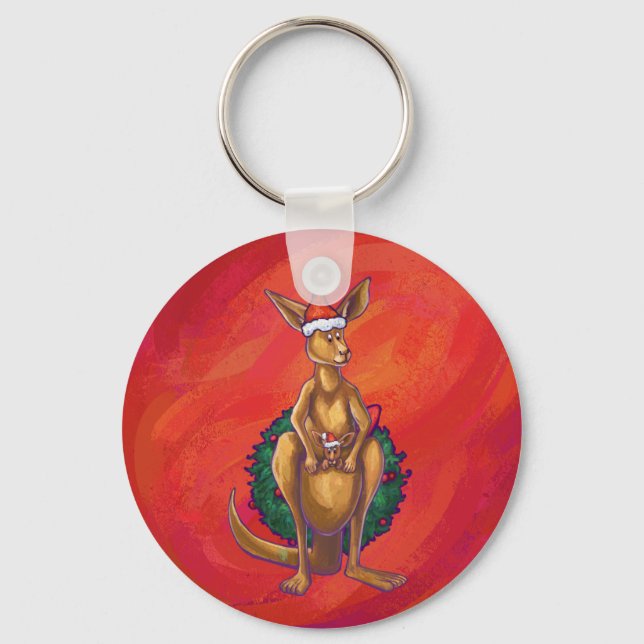 Kangaroo Xmas On Red Keychain (Front)