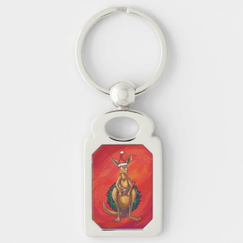 Kangaroo Xmas On Red Keychain