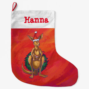 Kangaroo Xmas On Red Large Christmas Stocking