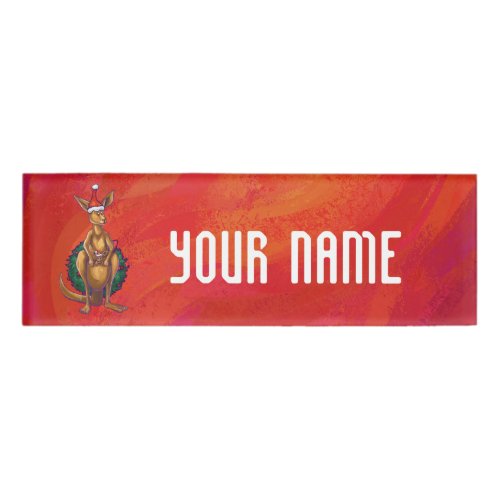 Kangaroo Xmas On Red Name Tag