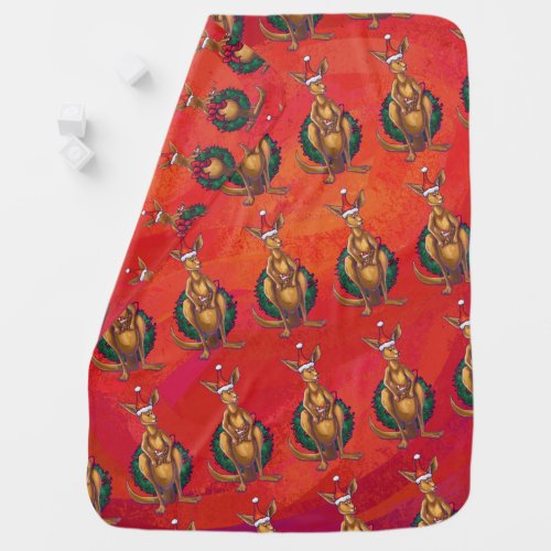 Kangaroo Xmas On Red Stroller Blanket