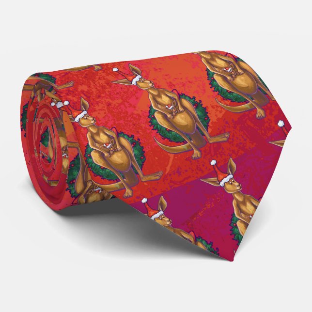 Kangaroo Xmas On Red Tie (Rolled)