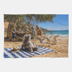 Kangaroos and Koalas Beach BBQ Kitchen Towel