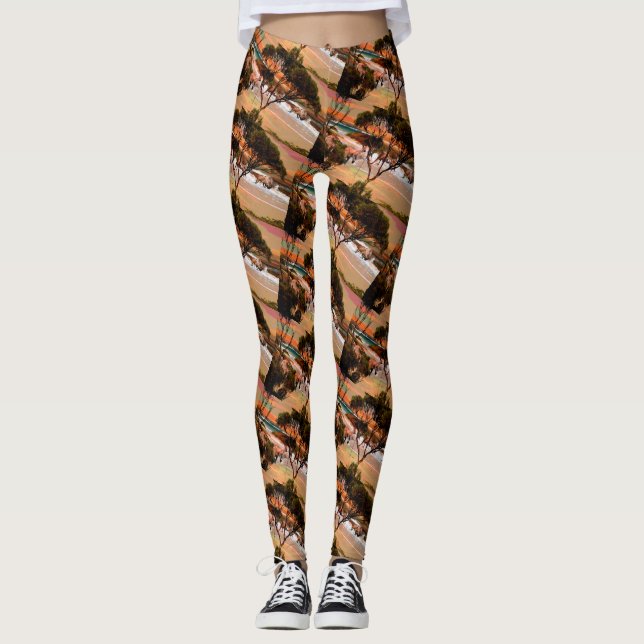 Kangaroos At The Beach Oil Paint, Leggings (Front)