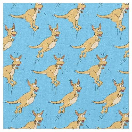 Kangaroos Cute Kids Cartoon Blue Fabric