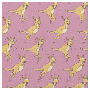 Kangaroos Cute Kids Cartoon Pink Fabric