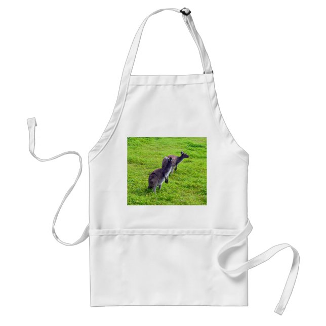 Kangaroos On Green Grass, Adult Apron (Front)
