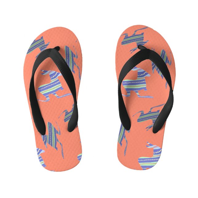 Kangaroos On Peach Kids Summer Flip Flops (Footbed)