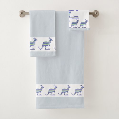 Kangaroos Pale Blue Kids Bath Towel Set