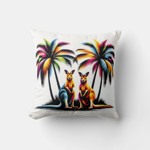 Kangaroos under palm trees in Australia Throw Pillow