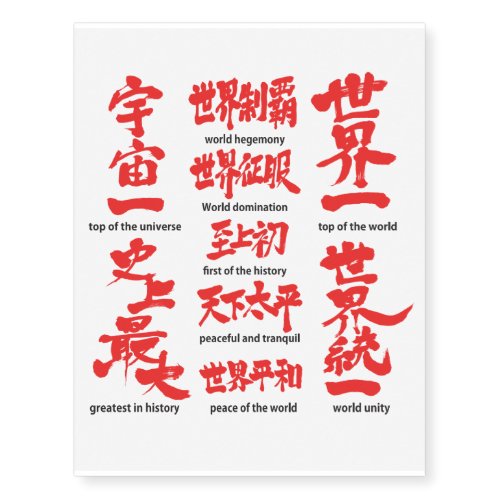 [Kanji] Brushed words about the world Temporary Tattoos