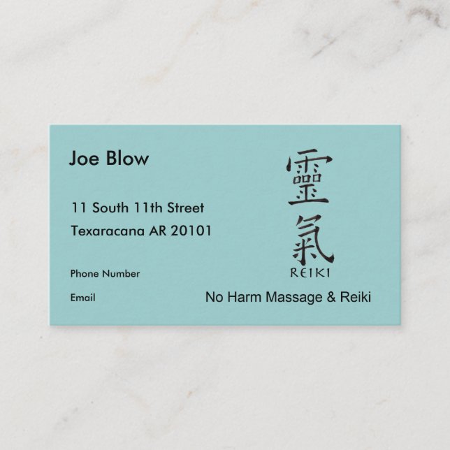 Kanji Character for REIKI Appointment Card (Front)