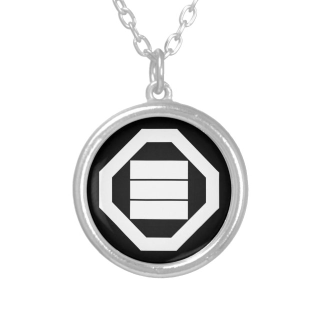 Kanji characters for three on tray silver plated necklace (Front)