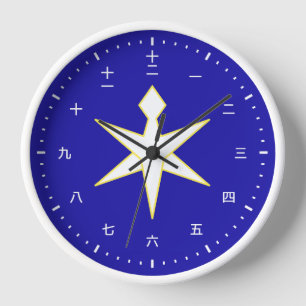 Kanji clock face with flag Chiba, Japan