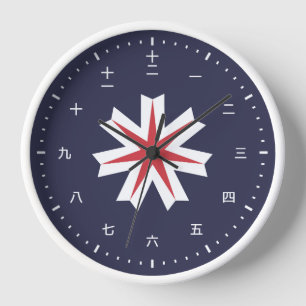 Kanji clock face with flagof Hokkaido, Japan