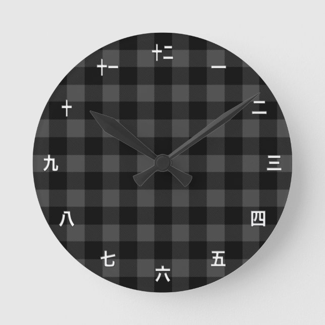 Kanji Clock Template, Gray Buffalo Plaid /Japanese (Front)