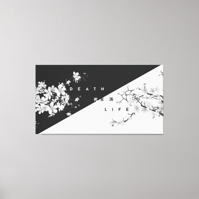 Kanji Death Modern Flowers Dark Art 2 Canvas Print (Front)