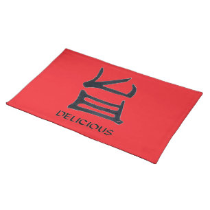 Kanji Delicious black n red woven cotton placemat