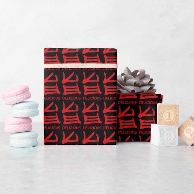 Kanji Delicious red black glossy wrapping paper (Baby Shower)