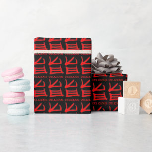 Kanji Delicious red black matte wrapping paper