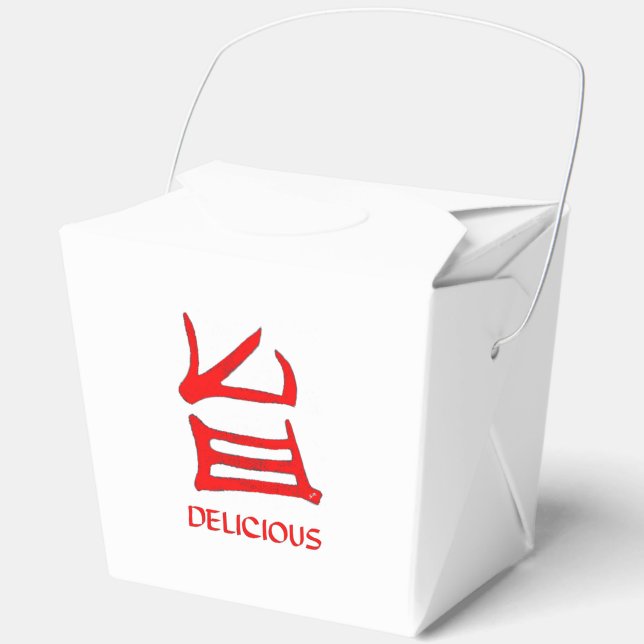 Kanji Delicious red white take out box (Front)