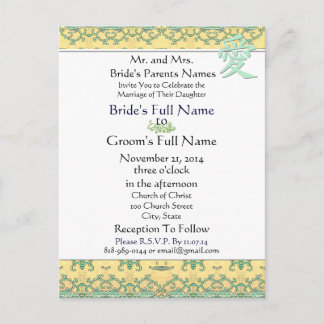 Kanji For Love on Gold Wedding Invitation Postcard