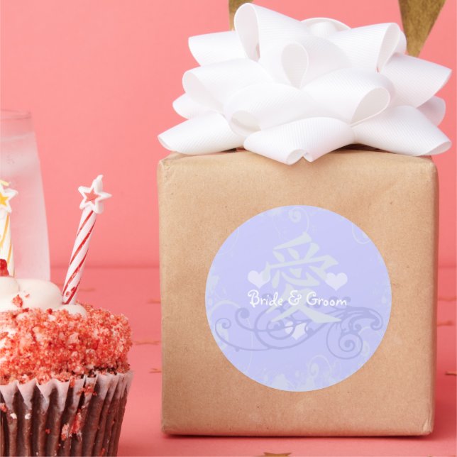 Kanji for Love Periwinkle Medieval Renaissance  Classic Round Sticker (Party)