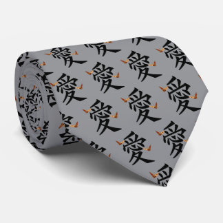 Kanji For Love With Two Butterflies Tie