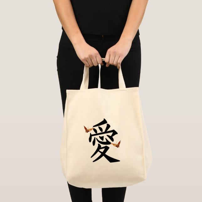 Kanji For Love With Two Butterflies Tote Bag (Front (Product))
