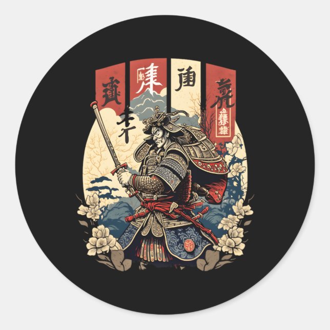 Kanji Katana Samurai Code Of Honor Bushi Classic Round Sticker (Front)