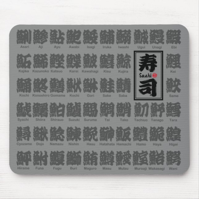 [Kanji] many kind of fishes for Sushi Mouse Pad (Front)