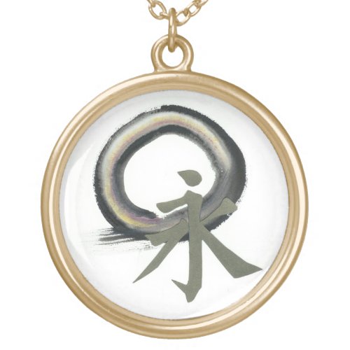 Kanji meaning Eternity is featured on this Enso Gold Plated Necklace