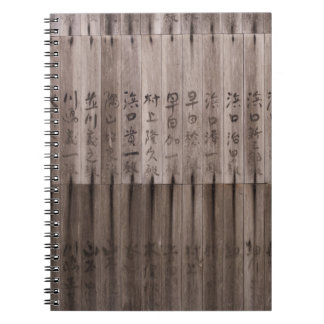 Kanji text on board notebook
