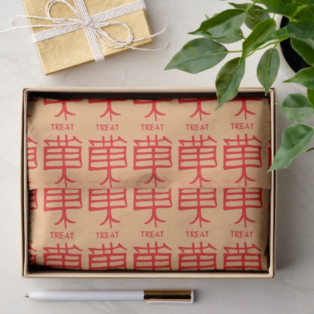 Kanji Treat red tan tissue paper (Gift)
