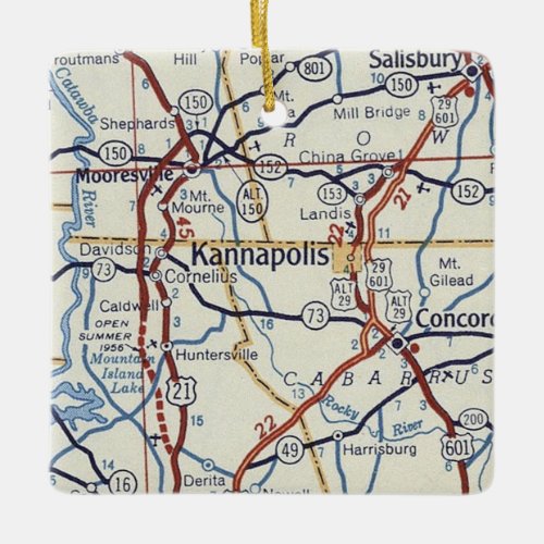 Kannapolis NC Vintage Map Ceramic Ornament