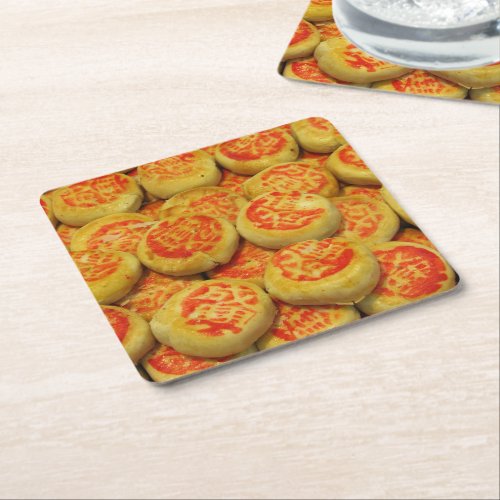 Kanom Pia ขนมเปี๊ยะ  Asian Sweets Desserts Food Square Paper Coaster