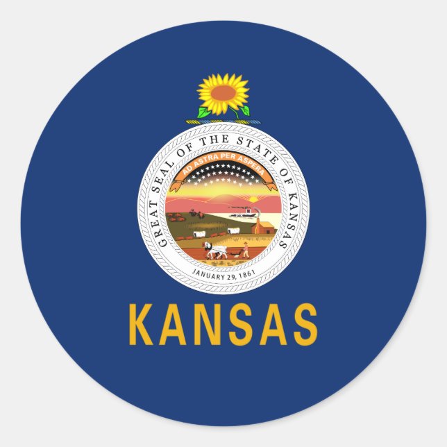Kansan Flag & Seal, Flag of Kansas Classic Round Sticker (Front)