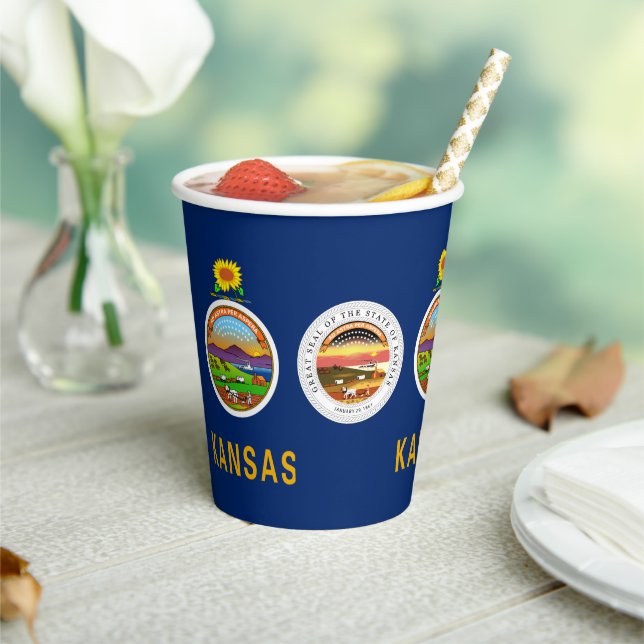 Kansan Flag & Seal, Flag of Kansas Paper Cups (Insitu)