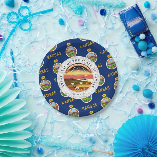 Kansan Flag & Seal, Flag of Kansas Paper Plates (Party)