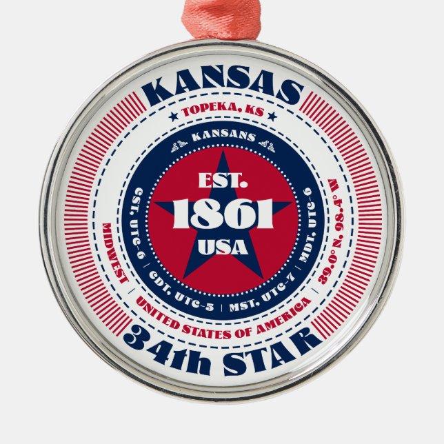 Kansas 34th State Christmas Ornament (Front)