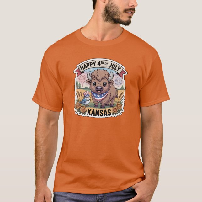 Kansas 4th of July Western Meadowlark Sunflower St T-Shirt (Front)