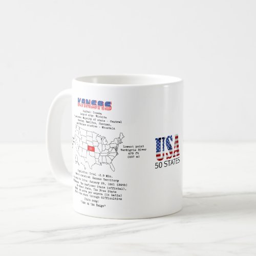 Kansas American state on a map and useful info Coffee Mug