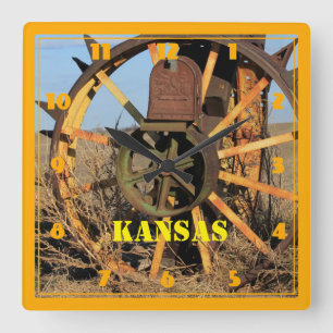 Kansas Antique Tractor Tire Square Wall Clock